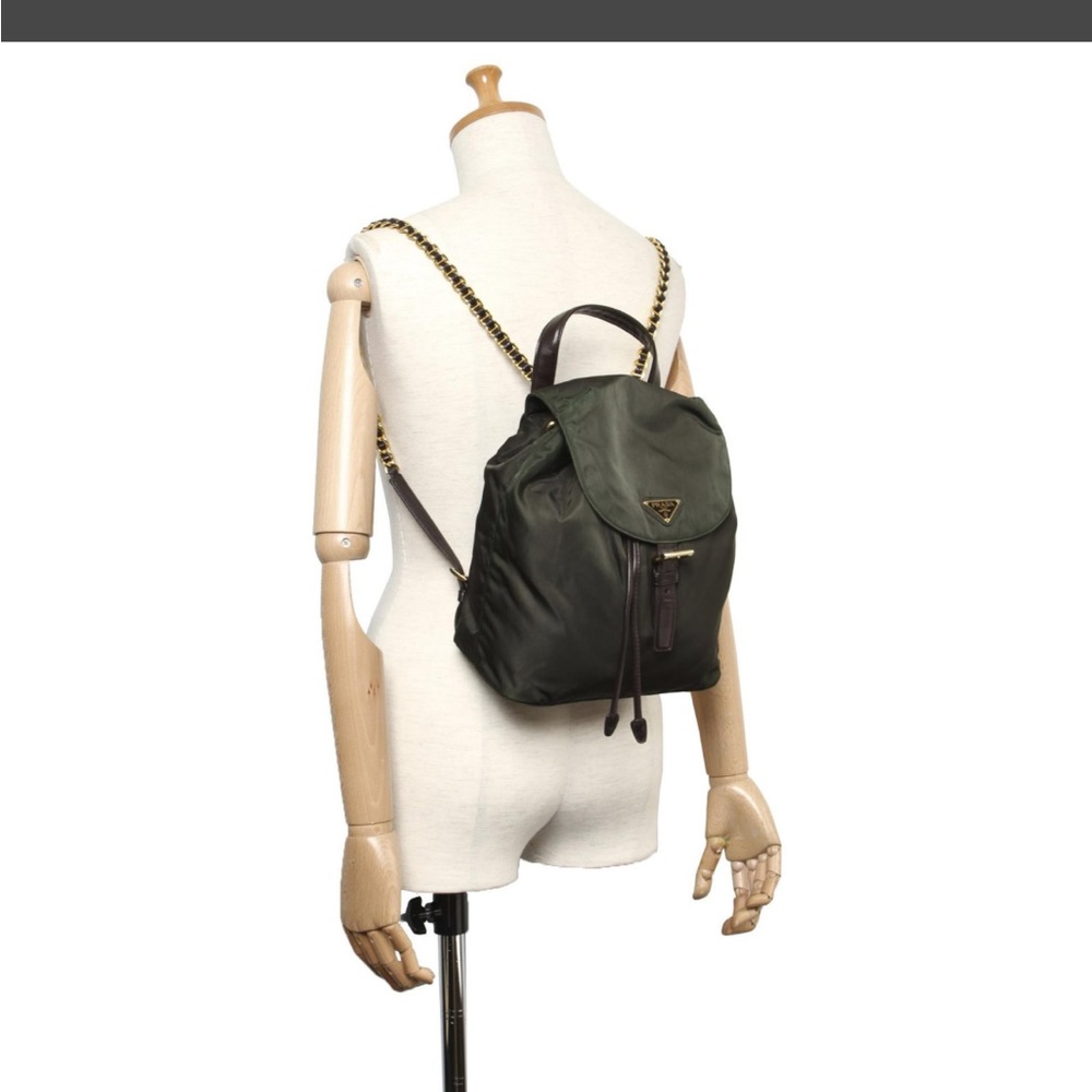 Authentic Prada Brown Tessuto Chain Drawstring Backpack small - Picture 11 of 11